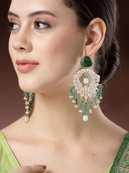Karatcart - Gold Plated Green Carved Stone and Crystal Dangler Earrings for Women