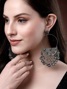 Karatcart - Silver-Plated Contemporary Oxidised Dangler Earrings for Women
