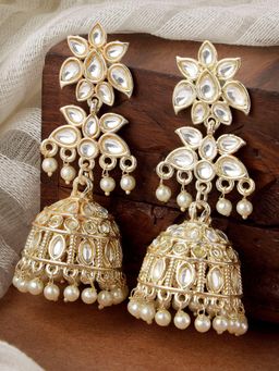Karatcart - Gold Plated Kundan Stone Studded Jhumki Drop Earrings for Women