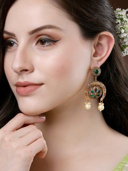 Karatcart - Gold Plated Green Kundan Studded Drop Earrings for Women