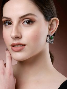 Karatcart - Black Silver Plated Green Stones Ad Stud Earrings for Women