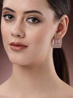 Karatcart - Rose Gold Plated Pink Stones Ad Stud Earrings for Women