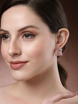 Karatcart - Rose Gold Plated Pink Stones Ad Stud Earrings for Women