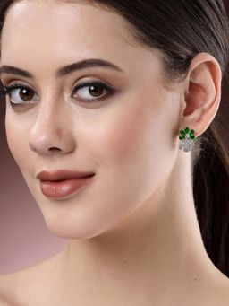 Karatcart - Silver Plated Green Stones Floral Design Ad Stud Earrings for Women