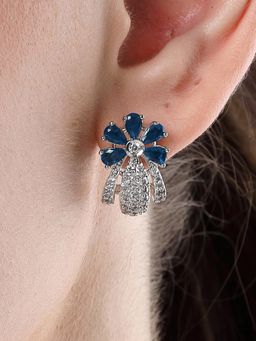 Karatcart - Silver Plated Blue Stones Floral Design Ad Stud Earrings for Women