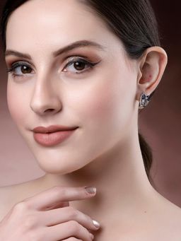 Karatcart - Blue Stones Silver Plated Floral Design Ad Stud Earrings for Women