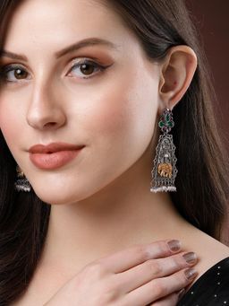 Karatcart - Oxidised Silver Elephant Design Drop Earrings for Women