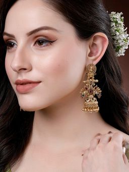 Karatcart - Gold Plated Peacock Design Laxmi Mata Dangler Jhumki Earrings for Women