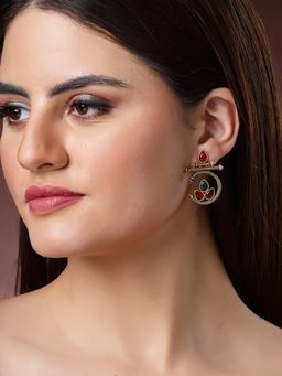 Karatcart - Gold Plated Red and Green Stone Drop Earrings for Women