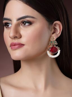 Karatcart - Red Stone Gold Plated Drop Earrings for Women
