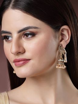 Karatcart - Elegant Gold Plated Peacock Shape Dome Jhumki Design Earrings for Women