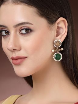 Karatcart - Gold Plated Green Stone Drop Earrings for Women