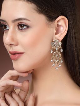 Karatcart - Gold Plated White Stone Drop Earrings for Women