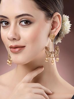 Karatcart - Gold Plated Peacock Design Drop Earrings for Women