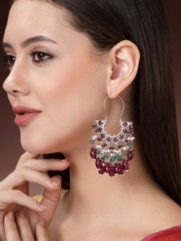 Karatcart - Oxidised Silver Red and Green Crystal Drop Earrings for Women