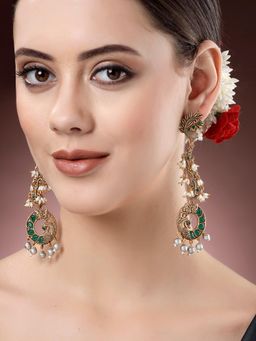Karatcart - Gold Plated Peacock Shape Drop Earrings for Women