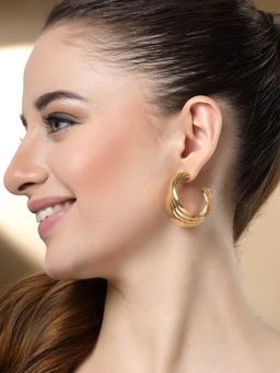 Karatcart - Gold Plated Contemporary Half Hoop Earrings