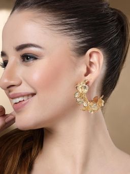 Karatcart - Floral Design Gold Plated Half Hoop Earrings