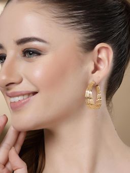 Karatcart - Gold Plated Contemporary Multi-Layer Half Hoop Earrings