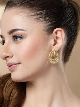 Karatcart - Gold Plated Contemporary Drop Earrings for Women