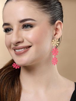 Karatcart - Pink Floral Design Drop Earrings for Women