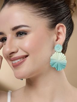 Karatcart - Teal Green Organic Floral Dangler Earrings for Women