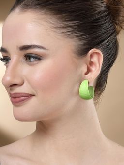 Karatcart - Light Green Hammered Design Half Hoop Earrings for Women
