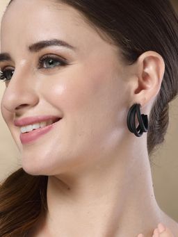 Karatcart - Matte Finish Black Half Hoop Earrings