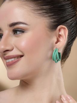 Karatcart - Matte Finish Green Half Hoop Earrings