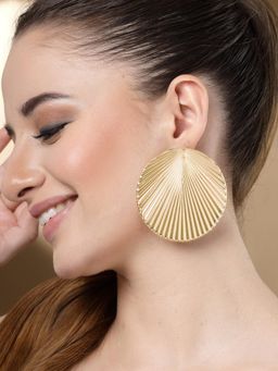 Karatcart - Gold Plated Strip Pattern Round Large Drop Earrings for Women