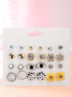 Karatcart - Gold and Silver Contemporary Studs Earrings Pack Of 12