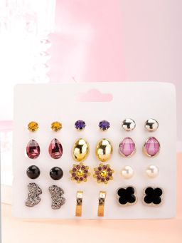 Karatcart - Gold and Silver Contemporary Studs Earrings Pack Of 12
