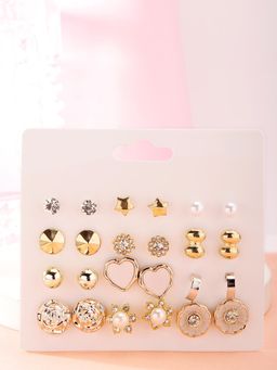 Karatcart - Gold and Silver Contemporary Studs Earrings Pack Of 12