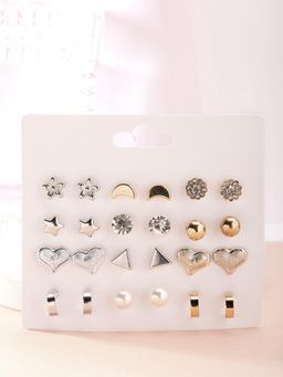 Karatcart - Gold and Silver Contemporary Studs Earrings Pack Of 12