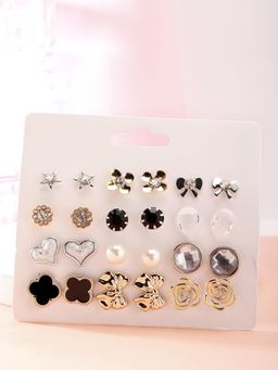 Karatcart - Gold and Silver Contemporary Studs Earrings Pack Of 12