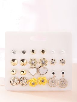 Karatcart - Gold and Silver Contemporary Studs Earrings Pack Of 12