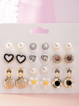 Karatcart - Gold and Silver Contemporary Studs Earrings Pack Of 12