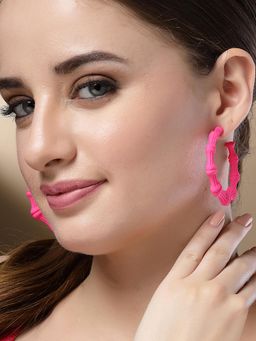 Karatcart - Matte Pink Finish Bamboo Design Half Hoop Earrings for Women