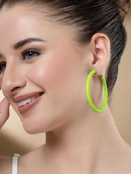 Karatcart - Matte Light Green Finish Half Hoop Earrings for Women