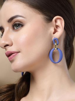 Karatcart - Matte Finish Blue Linked Dangler Earrings for Women