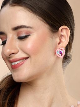 Karatcart - Pink Matte Finish Heart Shape Rhinestone Drop Earrings for Women