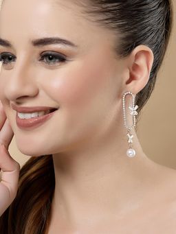 Karatcart - Gold Plated Pearl and Cubic Zirconia Drop Earrings for Women