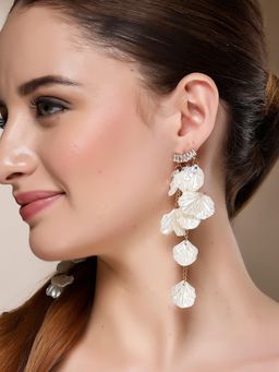 Karatcart - Gold-Plated Contemporary White Drop Earrings for Women
