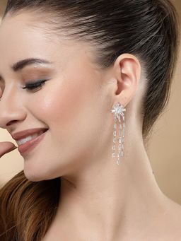 Karatcart - Gold Plated Floral Design Cubic Zirconia Drop Earrings