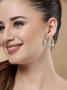 Karatcart - Gold Plated Sea Green Cubic Zirconia Round Dangler Earrings for Women