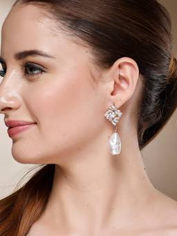Karatcart - Gold-Plated Contemporary White Drop Earrings for Women