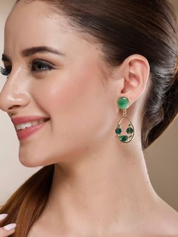 Karatcart - Gold-Plated Contemporary Green Drop Earrings for Women