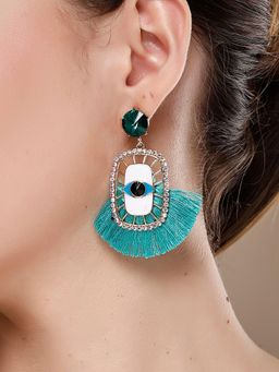 Karatcart - Gold-Plated Contemporary Green Drop Earrings for Women