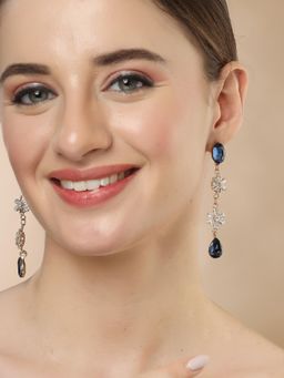 Karatcart - Gold-Plated Contemporary Blue Drop Earrings for Women