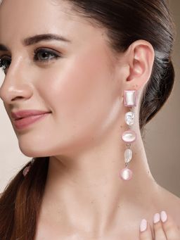 Karatcart - Gold-Plated Contemporary Pink Drop Earrings for Women